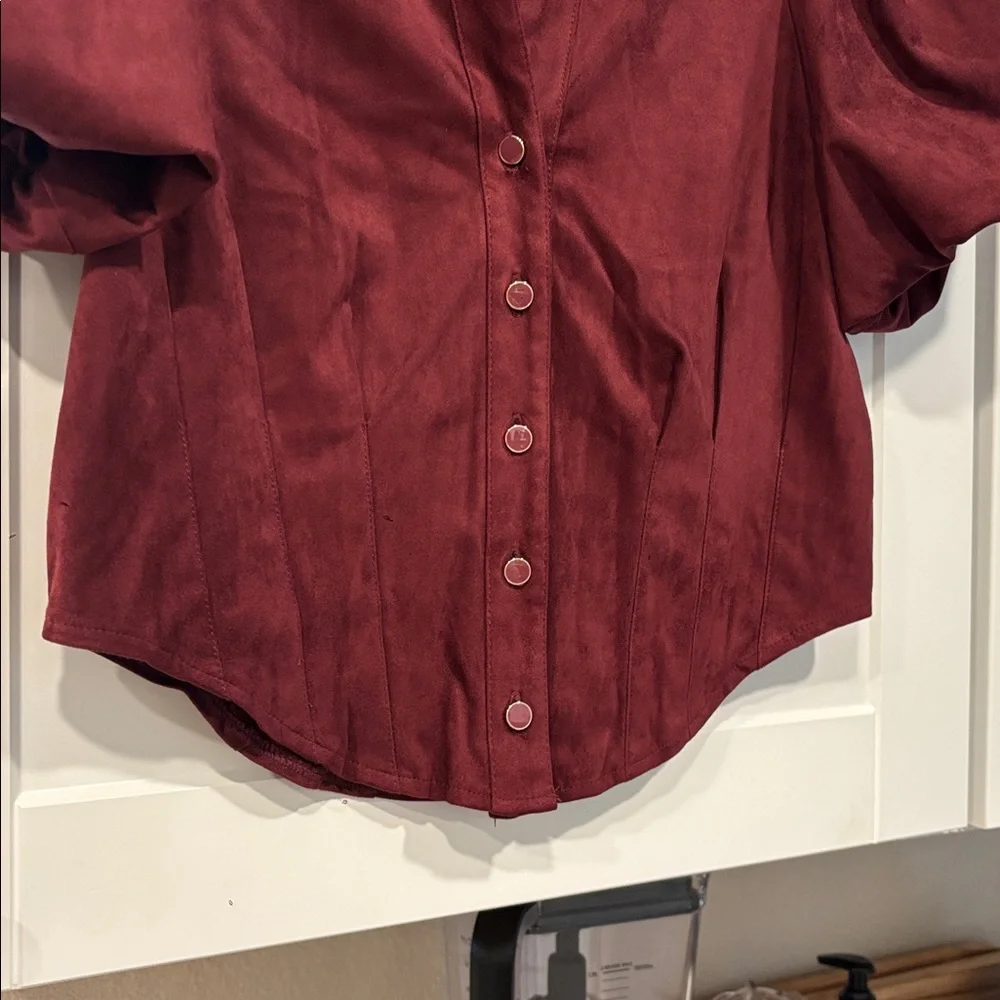 Bagatelle Sz Small Maroon Top Blouse Button Up Down Corset Style Sexy Balloon - Picture 11 of 13